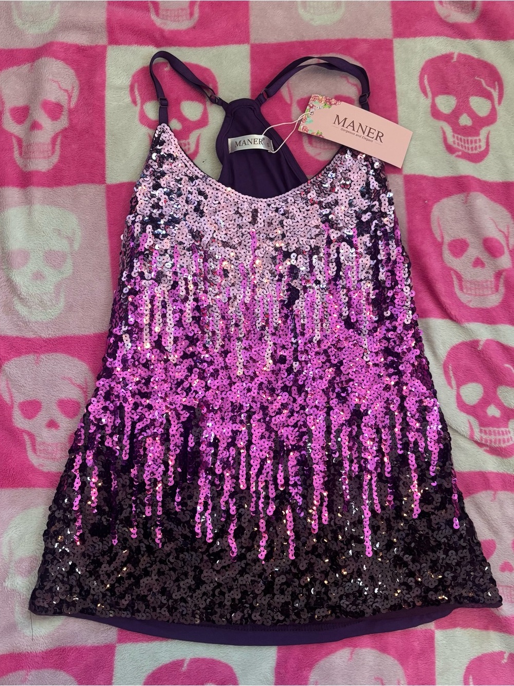 Maner Purple Sequin Ombre Tank Top NWT